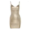 Casual jurken vrouwen sexy party club streetwear bodycon mini-jurk 2023 zomer heldere glans kleding prom toga