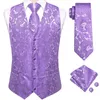 Mäns västar Hi-Tie Elegant Purple Mens Silk Paisley Waistcoat Tie Hanky ​​Cufflinks Brosch Set For Mane Wedding Formal Business Designer