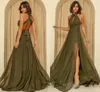 Charmoso verde oliva a linha vestido de noite 2024 sexy alta pescoço sem mangas sem costas lodo mulheres baile vestidos formais vestidos de festa robe de soiree