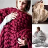 Blankets WOSTAR Chunky merino wool blanket thick large yarn roving knitted blanket winter warm plaid throw blankets sofa bed blanket 231218