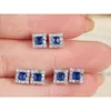 Xinfly Pendientes de diamantes de zafiro auténtico azul princesa de 0,6 quilates, piedra preciosa de oro fino de 18 quilates, a la moda para niñas