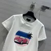 Frauen T-Shirt Designer Mode 2024 Landebahn Sommer weiße Baumwoll-T-Shirts O-Neck Kurzarm-Landesmuster Pailletten Casual K6RM