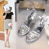 Chaussures de robe Femmes Mode Sandales Femme Talons hauts PVC Poisson Bouche Forme Couleur Solide Augmenter Chunky Transparent