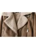 Women's Leather Faux ZACK RAIN Brown Jacket For Women 2023 Winter Vintage Fur Integrated Lapel Long Sleeves Jackets Female Outwears Chic 231219