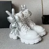 Buty dla kobiet designerskie buty Sneaker kostka pół buty Czarna cielęca Krężka Wysokość płaskiej koronki luksusowe buty regulowany zamek błyskawiczny rozkład motocyklowy