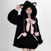 여자 후드 땀 촬영 셔츠 가을 겨울하라 주쿠 y2k 두께 여자 kawaii bow cat 귀 후드 레드 코트 여자 고딕 캐주얼 한 느슨한 귀여운 옷 231218