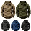 Hoodies masculinos meio zíper tático sólido quente velo militar moletom multi bolsos masculino jaquetas com capuz grosso ao ar livre polar