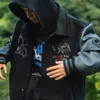Herrjackor Hip Hop Gothic Baseball Jacket Man High Street Retro Leather Sleeve Bomber Letter Flocking Brodery Man Thothen Coats 231219