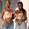 Damen Tanks Sommer PU Leder Reißverschluss vorne Riemen Mode Stereo Brust Sexy Tube Crop Tops Damen Weste Streetwear Khaki Rosa Kurzes Korsett