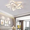 Luces de techo Luz LED moderna Flor blanca negra Acrílico Ventilador inteligente para dormitorio Sala de estar Estudio Iluminación Luminaria Lustre