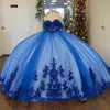 Niebieska błyszcząca suknia balowa sukienka Quinceanera Appliki koronkowe koraliki księżniczka Tiulle Vestidos de 15 Anos Birthday Party Sweet 16 Sukienka