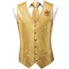 Gilets pour hommes Hi-Tie Hommes Soie Luxe Champagne Paisley Gilet Cravate Hanky Boutons De Manchette Broche Ensemble Pour Costume De Mariage Designer