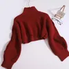 Damenpullover Hikigawa Chic Mode Frauen Vintage Halbhoher Kragen Herbstpullover Koreanische Laterne Langarm Button Up Kurz gestrickt