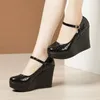 Dress Shoes 10cm Small Size 32-43 Patent Leather Thick Bottom Platform Wedges 2023 Shallow High Heels Pumps For Office Model