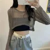 Damestruien Lange mouwen Holgebreid Zonnebrandcrème Blouse Dunne trui Crop Top Koreaanse mode Eenvoudig casual Lente Zomer Groothandel