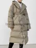 Women's Down Parkas Janveny 2022新しい特大のフード付き冬用パフジャケット女性ソリッドフィックウォームサッシは、膝の上に白いアヒルを縛りますJ231219