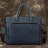 Pasta de pasta Luuan marinho azul masculino de negócios masculino de couro real vintage15 bolsa de laptop de 6 polegadas bolsa de ombro de vaca trabalho totas3359