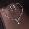Chains 3 Pcs Luxury Silver Color Crystal Water Drop Bridal Jewelry Set Tiara Crown Necklace Earring Wedding Jewel 231219