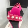 Parelbont decoratie Stiletto sandaal Feestschoenen voor dames Enkelgesp Vierkante tenen Pompen met postrits Luxe designersandalen Fabrieksschoeisel Met doos