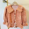 Women's Blouses Patads France's M Family 2023 Early Spring Woven Ruffle Doll Lapel Tweed Waist Closing Top