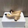 Scarpe eleganti sandali con cinturino con tacco grosso di lusso per donna ballerine firmate bowknot scarpa da barca suola albicocca ballerine francesi sandalo in vera pelle