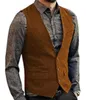 Men's Vests Black Flip Pocket Men Suit Vest V Neck Jacket Herringbone Tweed Business Waistcoat Wedding Groomman Clothing Victorian Steampunk 231219