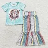 Ensembles de vêtements en gros enfants enfants tenue bébé fille manches courtes chemise de vache imprimé occidental pantalon bas de cloche enfant en bas âge ensemble pour bébé