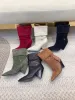 Botines Niki Botas de tobillo con punta puntiaguda de diseñador Botas de tacón de cono apiladas de lujo Botas de tobillo de gamuza Cuero liso Mujer Zapatos de moda para mujer Eje plegado