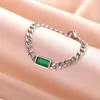 Link Bracelets My Shape Luxury Synthetic Sapphire Cuban Chain Women Men Bracelet Stainless Steel Simulated Emerald Wrist Jewelry Couple