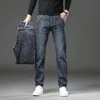 Herren Jeans Winter Warm Verdicken Fleece Dünne Gerade Weiche Elastische Business Casual Denim Hosen Marke Männliche Hosen Blau Grau 231218