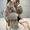 Women's Leather 2023 Faux Fur Grass Coat Women' Suit Collar Haining Mid Length High End Slim Microelastic Soft And Cozy Winter