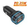 Super Fast Quick Charging 43W USB C PD Car Charger F1 LED Dual Ports PD25W Auto Power Adapters For Ipad 2 3 4 Iphone 13 14 15 Plus Samsung Android phone Gps PC With Box