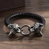 Bangle Viking Bracelet Leather Rope Chain Double Bite Ring For Men Amulet Jewelry Gift MaleBangle233H