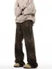 Vintage Leopard Print Jeans Straight Leg Loose Men's Casual High-grade Fashion Pants