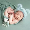 Blankets 3pcs/set Born Pography Props Infant Wraps Knitted Baby Boys Girls Po Faux Fur Hat Stretch Blanket Bear Doll