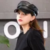 Berets Korean Fashion Beret Black Leather Women Painter Hat High Quality Casual Caps Female Artist French For Lady Girls