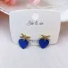 Ensemble de boucles d'oreilles en acrylique pour femmes, bijoux avec nœud goutte d'amour, cœur bleu, vente en gros