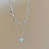 Pendanthalsband Dubbelskikt Blue Four Pointed Star Zircon Necklace For Women Y2K Personliga dagliga tillbehör Fest smycken födelsedag