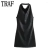 Casual Dresses Halter Faux Leather Dress Woman Black Mini Backless Women Off Shoulder Sexy Short Daring Evening Party