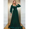 Casual klänningar kvinnor elegant vestido de festa långärmad grön sammet fest kväll cocktail prom klänning maxi sjöjungfru klänning