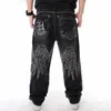 Męskie dżinsy nanaco luźne workowate hiphopowe deskorolki haft haftowe dżinsowe spodnie czarne spodnie chińskie rozmiar 30 231219