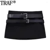 Skirts 2023 Black Short Skirt Woman Fashion Belt Low Waist Mini Women Autumn Elegant For Streetwear Y2k