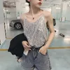 Women's Tanks Sexy Sparkling Sequins V-neck Camisole Short Loose Top Outer Base Shirt