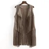 Women's Vests Vintage European And American Style Fringed Vest Jacket Suede Ethnic Sleeveless Cardigan Faux Tassel Coat