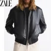 Herrjackor Zale 2023 Autumn Jacket Vintage Imitation Leather Bomber Coat Motorcykel PU Faux 231219