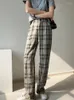 Damenhosen Vintage Plaid Breites Bein Frauen Frühling Sommer Koreanische Mode Hohe Taille Gerade Hose Weibliche beiläufige lose Streetwear