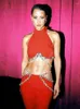 Pantaloni da donna a due pezzi bevencccel di alta qualità rossa sexy diamante di lusso bodycon rayon bandage set da sera moda