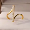 Band Rings Zircon Geometric For Women Gold Plated Stainless Steel Opening Ring Luxury Wedding Party Aesthetic Jewerly Gift Femme 231219