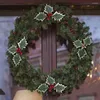 Decorative Flowers 50/5Pcs Christmas Holly Leaves Artificial Red Berries Flower DIY Wreath Ornaments For Home Xmas Year Decorations