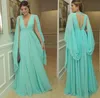 Vintage Blue Evening Pageant Dress 2024 V-ringning Backless Cap ärmar Chiffon Dubai Arabiska kvinnor prom Formella klänningar Robe de Soiree